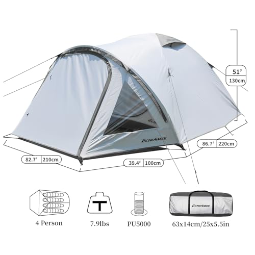EchoSmile Camping Tent for 2-3 Person, Waterproof Dome Tent with Vestibule, Ultralight Easy Setup for Outdoor Camping, 3 S...