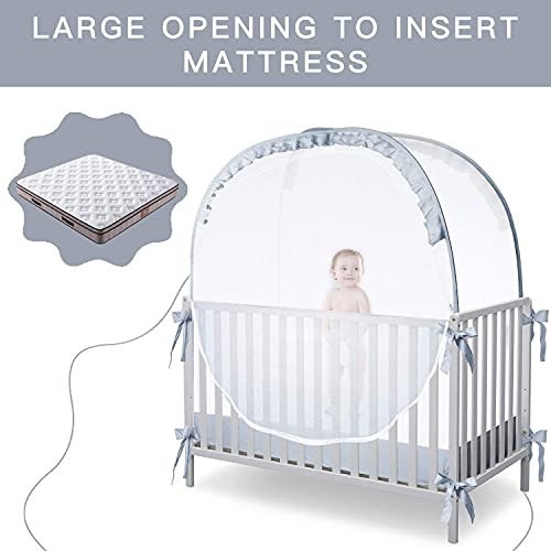 L RUNNZER Crib Tent, Crib Net to Keep Baby in, Breathable Pop Up Crib Tent Canopy Keep Baby from Climbing Out (55.2" L x 2...