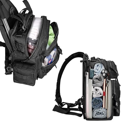 ALVOD Molle Assault Shoulder Bag, Military Crossbody Sling Backpack for Men, Outdoor Hiking Camping Rucksack Sling Bag（Black）