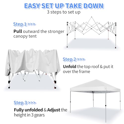 LANMOUNTAIN Pop Up Canopy Tent 8X8 FT,Easy Set-up Sade,Instant Shelter w/Canopy Cover,4 Ropes,Adjustable Straight Leg Heig...
