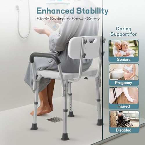 TABEKE Shower Chair for Inside Shower, Heavy Duty Shower Chair with Backrest & Padded Armrest, Height Adjustable Shower Be...