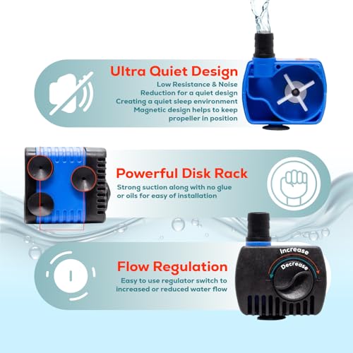 Aqua Dream 66 GPH Submersible Pump(250L/H,2.5W) Ultra Quiet Adjustable Water Pump For Pond,Aquarium,Fish Tank,Fountain,Hyd...