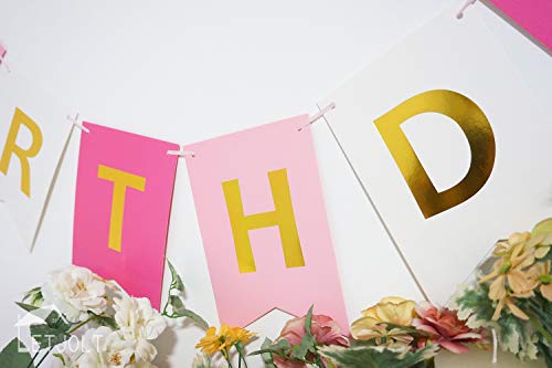 Roseo Pink Happy Birthday Banner Signs Golden Sparkle Funny Birthday Party Supplies for Girls Party Decorations Nursery De...