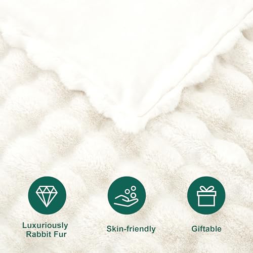 DREAMNINE Soft Faux Rabbit Fur Throw Blanket for Couch, Thick Cozy Decorative Warm Fuzzy Bubble Fur Blanket for Sofa Chair...