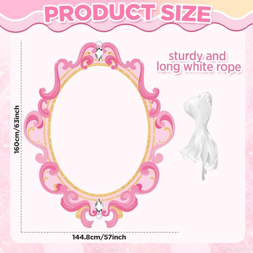 Princess Mirror Photo Booth Props Pink Princess Birthday Party Decorations 63×51 in Fabric Backdrop Mirror Themed Door Ban...