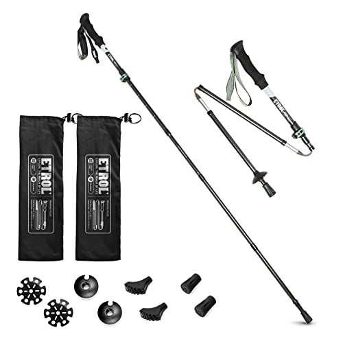 ETROL Carbon Fiber Hiking Poles - 2 PC Ultra Lightweight / 0.5LB Collapsible Hiking & Walking Sticks for Men and Women, Fo...