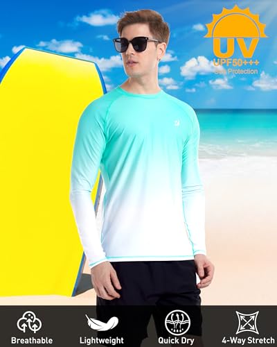 Roadbox Men's UPF 50+ Swim Shirts, Long Sleeve UV Sun Protection Rash Guard, Quick Dry SPF T-Shirt for Beach Surfing Fishing