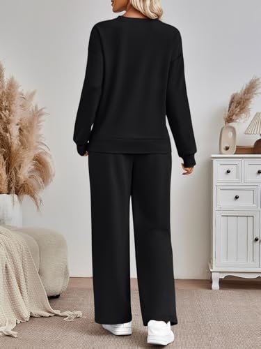 AUTOMET Womens Sweatsuits 2 Piece Sets Travel Outfits 2026 Fall Matching Lounge Set Oversized Sweatshirt Wide Leg Pants