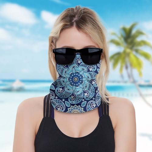Ice Silk Cooling Neck Gaiter Men's Houndstooth Floral Pattern Windproof Sun Protection Breathable Balaclava for Outdoor