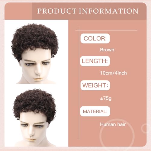 Men's Full Head Wig with Real Hair, Curly Wig, Short Curly Hair, Fluffy and Realistic Curly Strands, Thin Skin, Daily and Party Men's Wig (dark brown)