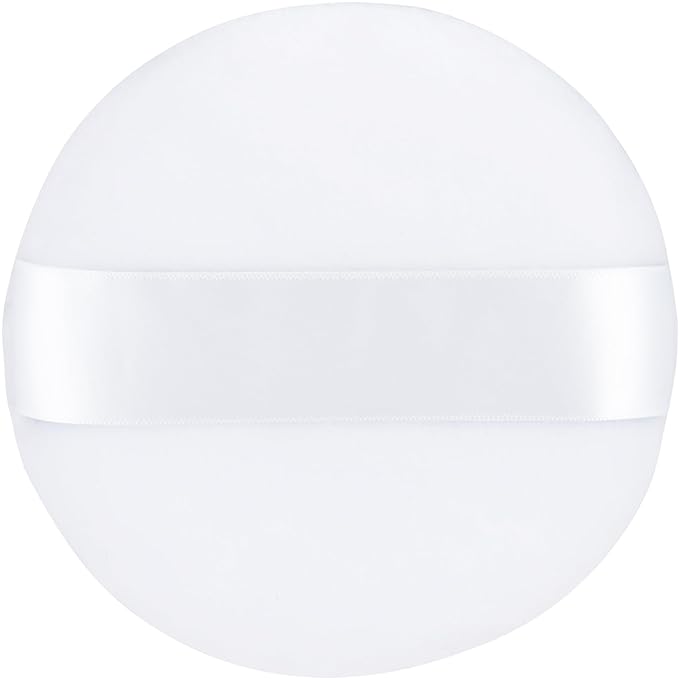 2Pcs Extra Large Body Powder Puff & Luxury 6" Glass Jar Dusting Powder Container with Puff for Women Bath Powder Puffs Perfect for Talcum or Loose Powder (White 6" Only Puff)