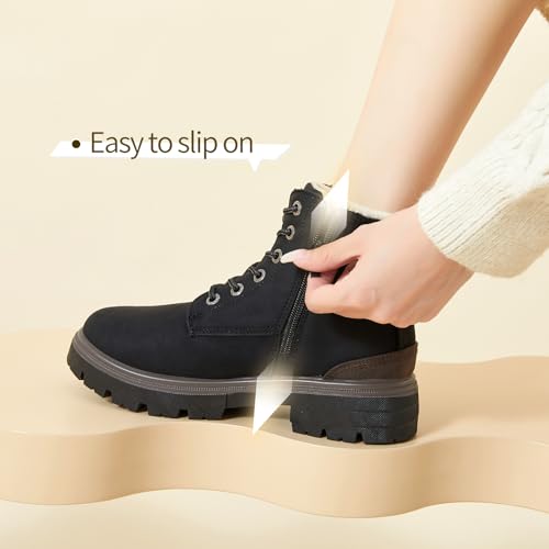 FINIWOR Ankle Boots for Women Hiking Boot Women Combat Boots Lace Up Womens Snow Boots Waterproof Fur Winter Boots Black B...