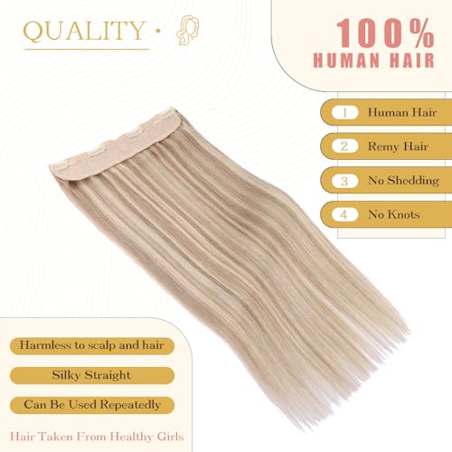 Halo Hair Extensions Real Human Hair - Light Blonde Golden Blond, Halo Extensions Human Hair 20inch 120g