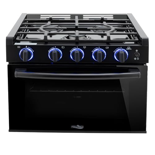 RecPro RV High Pointe Stove Black Finish | Gas Range 17" Tall | 6800 and 8300 BTU Three Burner | 7100 BTU Oven with 1.2 C...