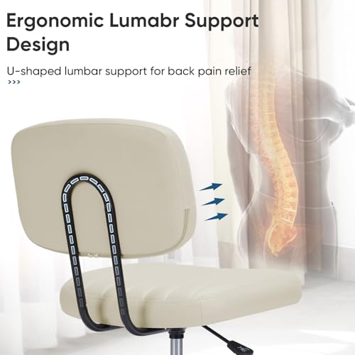 DUMOS Armless Home Office Desk Chair -Small Ergonomic with Low Back Lumbar Support, Height Adjustable PU Leather Computer ...