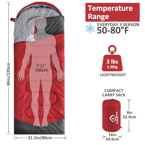 oaskys Camping Sleeping Bag - 3 Season Warm & Cool Weather - Summer Spring Fall Lightweight Waterproof for Adults Kids - C...
