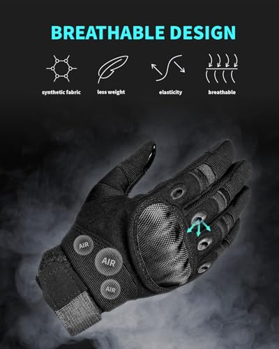 Liovoras Tactical Gloves for Men, Shooting & Motorcycle Gloves with Hard Shell Knuckle Protection & Leather Palm for Airso...