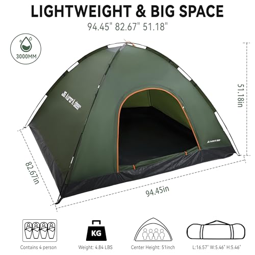 1/2/3/4 Person Tents Waterproof&Windproof Family Tents Camping-Tent,Lightweight Portable Pop Up Tent for Camping,Hiking,Mo...