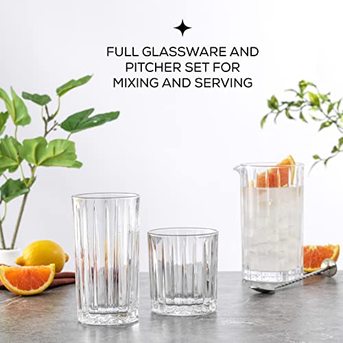 JoyJolt Drinking Glasses Set of 8, Alina Ribbed Glassware. 12oz Rocks Glass and 14oz Highball Glass set. Cocktail Glasses,...
