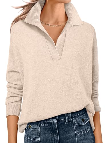ANRABESS Womens Polo V Neck Long Sleeve Sweaters Lightweight Dressy Casual Business Basic Knit Pullover Top 2025 Fall Outfits