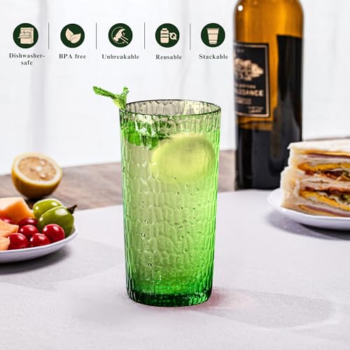 MIYOPESI 22oz Green Acrylic Glasses Drinkware (Set of 6), Honeycomb Stackable Shatter-Proof Plastic Cups, Reusable Plastic...