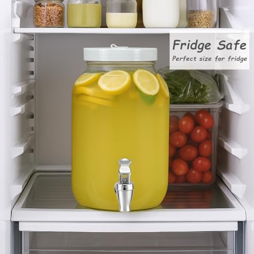 1 Gallon Large Glass Drink Dispensers for Parties, Glass Iced Beverage Dispensers with Spigot, Reusable Water Dispenser Co...