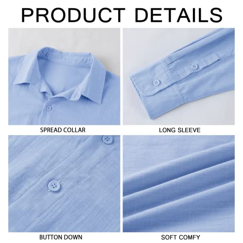 Mens Button Down Shirt Linen Cotton Shirts Casual Long Sleeve Spread Collar Lightweight Beach Plain Tops