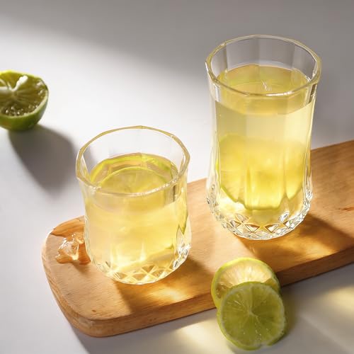 Ruckae Drinking Glasses Set of 8,11 oz and 7 oz Kitchen Water Glass Cups Set,Clear Curvature Glassware Dishwasher Safe,Mix...