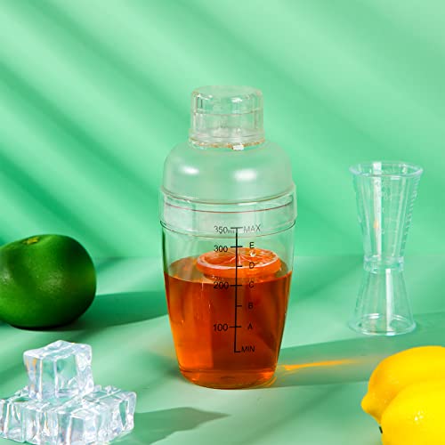 7 Pcs Plastic Cocktail Shaker Set Drink Mixer with Mark Clear Drink Cocktail Shaker and Measuring Jigger Set Ounce Cup Cle...