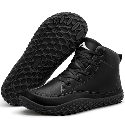 HARENCE Mens Wide Toe Barefoot Boots with Zero Drop Sole for Outdoor Camping Hiking Walking Non-Slip Waterproof