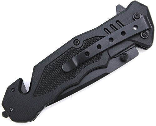 Snake Eye Tactical All Black Rescue Style Assisted Folding Pocket Knife Hunting Camping Fishing Outdoors Razor Sharp Blade...