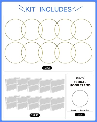 TEKXYZ 12 Inch Gold Metal Floral Hoops with Transparent Acrylic Bases for Table Centerpiece Decoration - Pack of 10