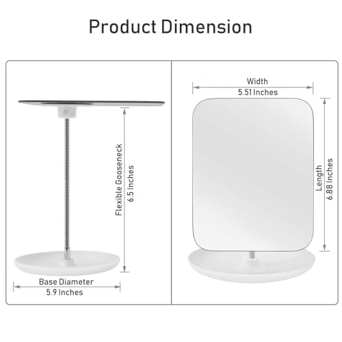 LFOYOU Table Vanity Mirror with Stand - Makeup Mirror for Desk - Adjustable Flexible Gooseneck, 360¡ÆRotation Folding Portable Bathroom Shaving Cosmetic Mirror Square