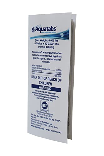 Aquatabs 49mg Water Purification Tablets (50 Pack). Water Filtration System for Hiking, Backpacking, Camping, Emergencies,...