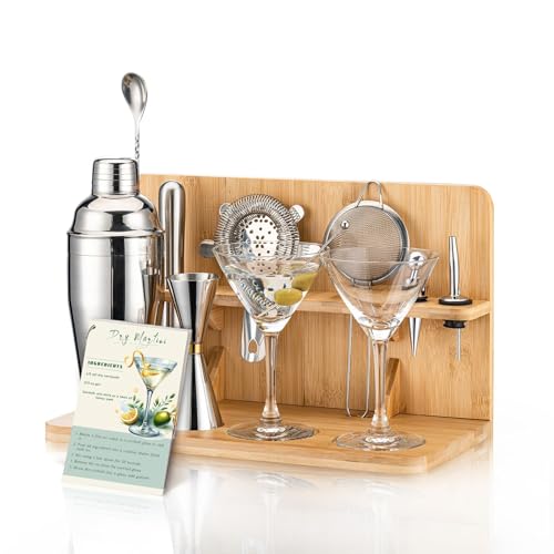 USEERIL Martini Set with Shaker and Glasses, Espresso Martini kit with Bamboo Stand,Dirty Martini Gift,Cocktail Shaker Set...