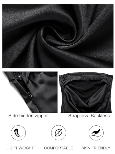 MEROKEETY Women's Cocktail Dresses Summer 2026 Satin Strapless Tube Bodycon Backless Wedding Guest Formal Party Maxi Dress