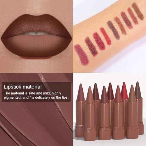 BINGBRUSH 2-in-1 Gradient Dark Brown Lip Liner & Lipstick Combo,Matte Longwear Waterproof Lip Pencil with Cone Tip,Smudge Proof Crayon for Flawless Ombre Contour,Women's Long Lasting Makeup Set