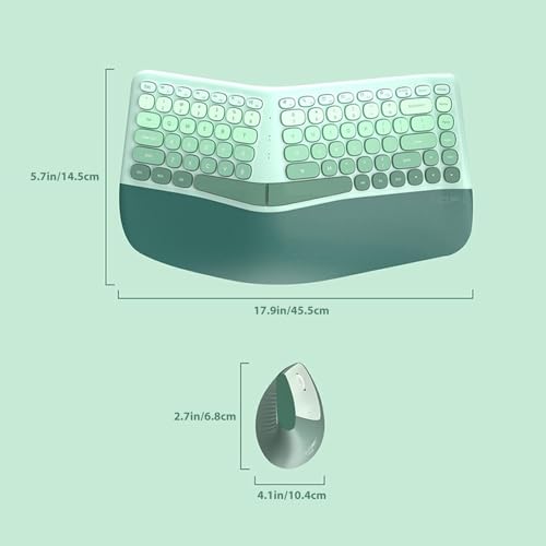 TISHLED Ergonomic Wireless Keyboard and Mouse Combo with Wrist Rest, Curved Split Keys Clicky 84-Key Membrane Keyboard 6-K...
