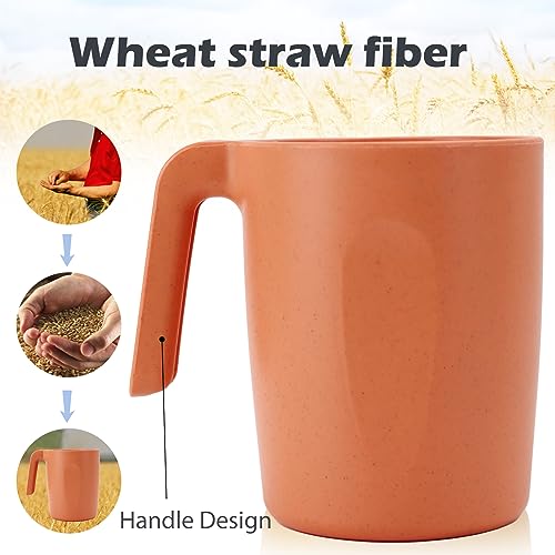 PYRMONT Wheat Straw Cups-Reusable Plastic Cups Set of 6,16 oz Cup with Handles for Kitchen,Unbreakable Drinking Cup for Ca...