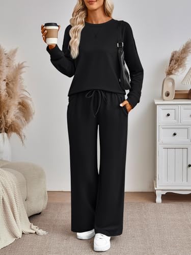 AUTOMET Womens Sweatsuits 2 Piece Sets Travel Outfits 2026 Fall Matching Lounge Set Oversized Sweatshirt Wide Leg Pants