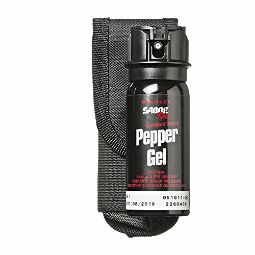SABRE Tactical Pepper Gel With Belt Holster For Easy Carry, Maximum Police Strength OC Spray, Quick Access Fast Flip Top S...