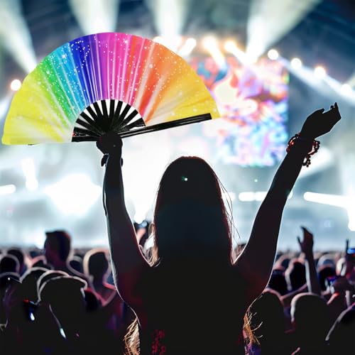 YKuzLx 13‘’ Large Rave Fan for Men Women, Popping Fan for Line Dancing, Decorative Folding Hand Fan for Party, Home Decora...