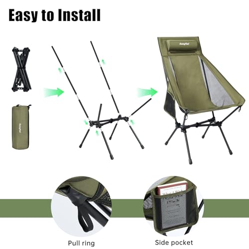 SUNNYFEEL High Back Camping Chair, 15 Second Setup Frame, 330lb Capacity, Portable Backpacking Chair, Lightweight & Compac...