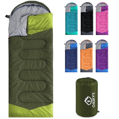 oaskys Camping Sleeping Bag - 3 Season Warm & Cool Weather - Summer Spring Fall Lightweight Waterproof for Adults Kids - C...
