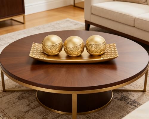 Artconal Golden Spheres Orbs Set of 3 with Tray for Centerpiece Table Decoration, Golden Accent Center Piece for Home Dini...