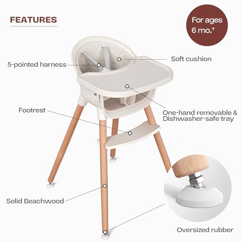 Fodoss 3-in-1 Wooden High Chair for Babies and Toddlers,Convertible Easy Clean Infant Highchair,Modern Design Silla para C...