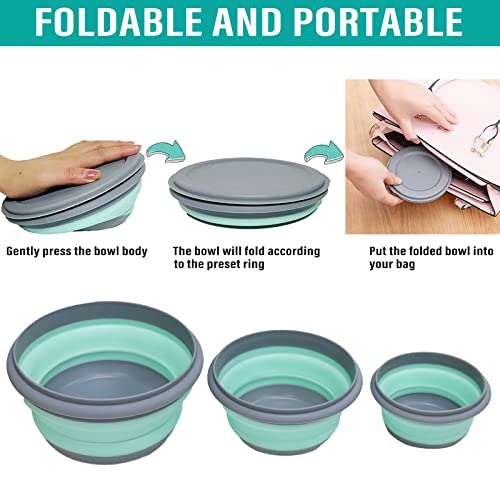 Huntoshon Collapsible Bowls, 3pcs Food Grade Silicone Camping Bowl Salad Bowl with lids, Portable Expandable Lunch Box Foo...