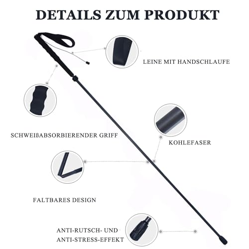 Ultralight Carbon Fibre Trekking Poles - 5-Section Adjustable Hiking Sticks with Anti-Shock Tips, Ergonomic Grips & Storag...