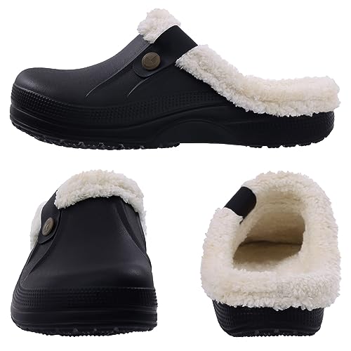 Beslip Classic Fur Lined Clogs Waterproof Winter Fuzzy Slippers for Women Men Indoor and Outdoor