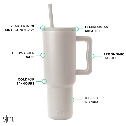 Simple Modern 40 oz Trek Tumbler with Handle and Straw Lid | Cup Holder Friendly Insulated Stainless Steel Travel Mug | Al...